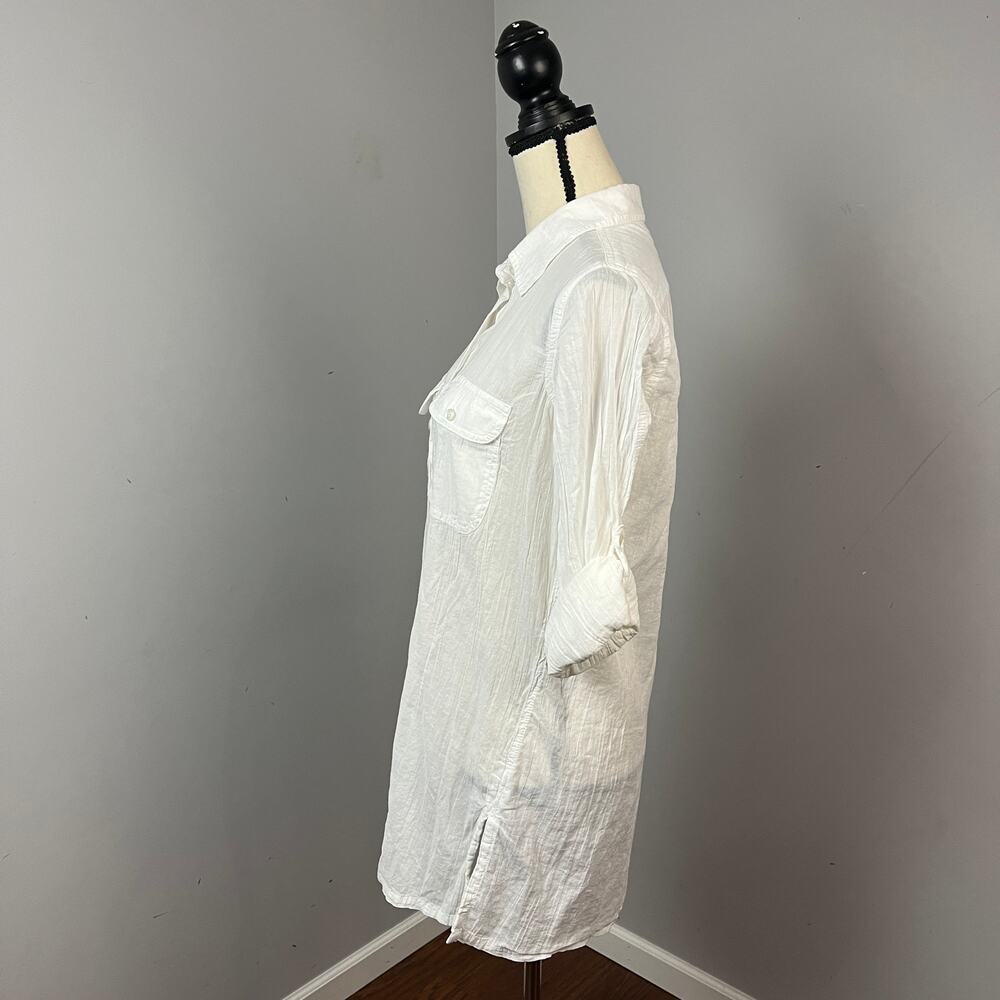 Lauren Ralph Lauren White Crushed Cotton Camp Swim Shirt Cover-Up Women's Medium - Picture 4 of 7